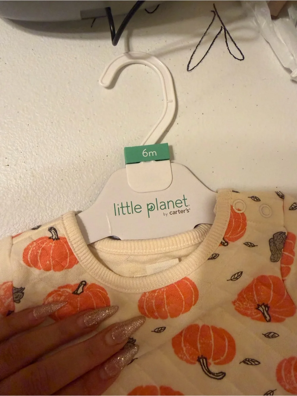 Carter's Cream Pumpkin Print Top with Tan Quilted Pants